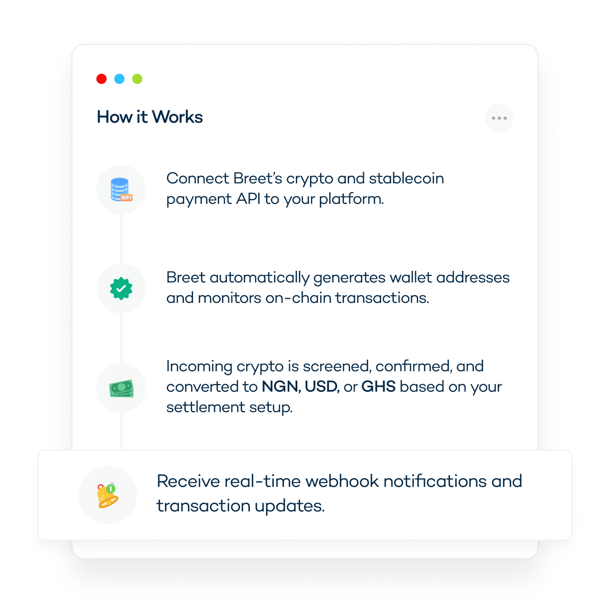 Crypto and stablecoin payment API mockup